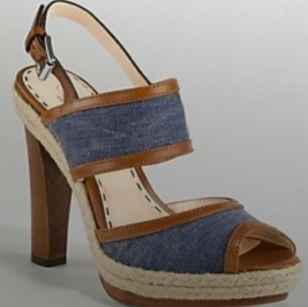 Coach Espadrilles/Wooden Demin Platform  Sandals